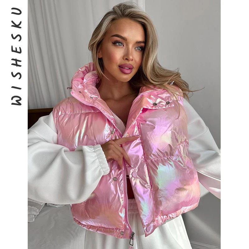 

Women Cotton Padded Sleeveless Hooded Short Jackets Warm Casual Waistcoat 2025 Winter Harajuku Kawaii Y2K Clothes