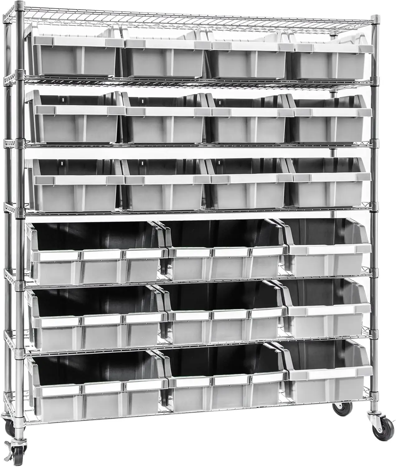 Heavy Duty NSF Bin Rack Solid Steel Wire Shelving Storage Unit, Warehouse, Office, Restaurant,Classroom,Kitchen,Includes 21 Bins