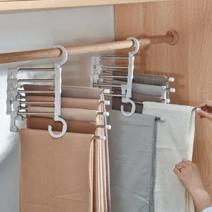 Multifunction Pant Rack towel Shelves Closet Storage Stainless Steel Wardrobe Adjustable Magic Trouser Hangers Storage Organizer