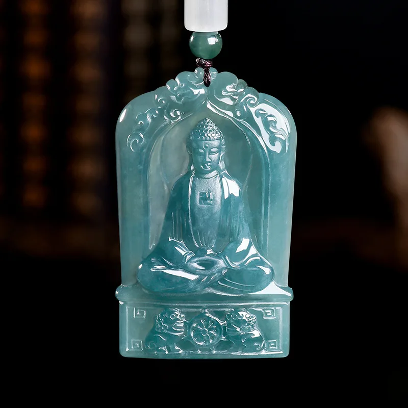 Natural Real Emerald Blue Water Zodiac Dog Pig Guardian God Pendant Jadeite Necklace Jewelry Charm Designer Vintage Certificate