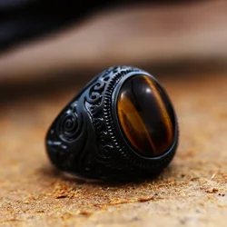 2024 new 316L Stainless Steel Vintage White And Tiger Eye Brown Eye Men's Ring Fashion High Quality Jewellery