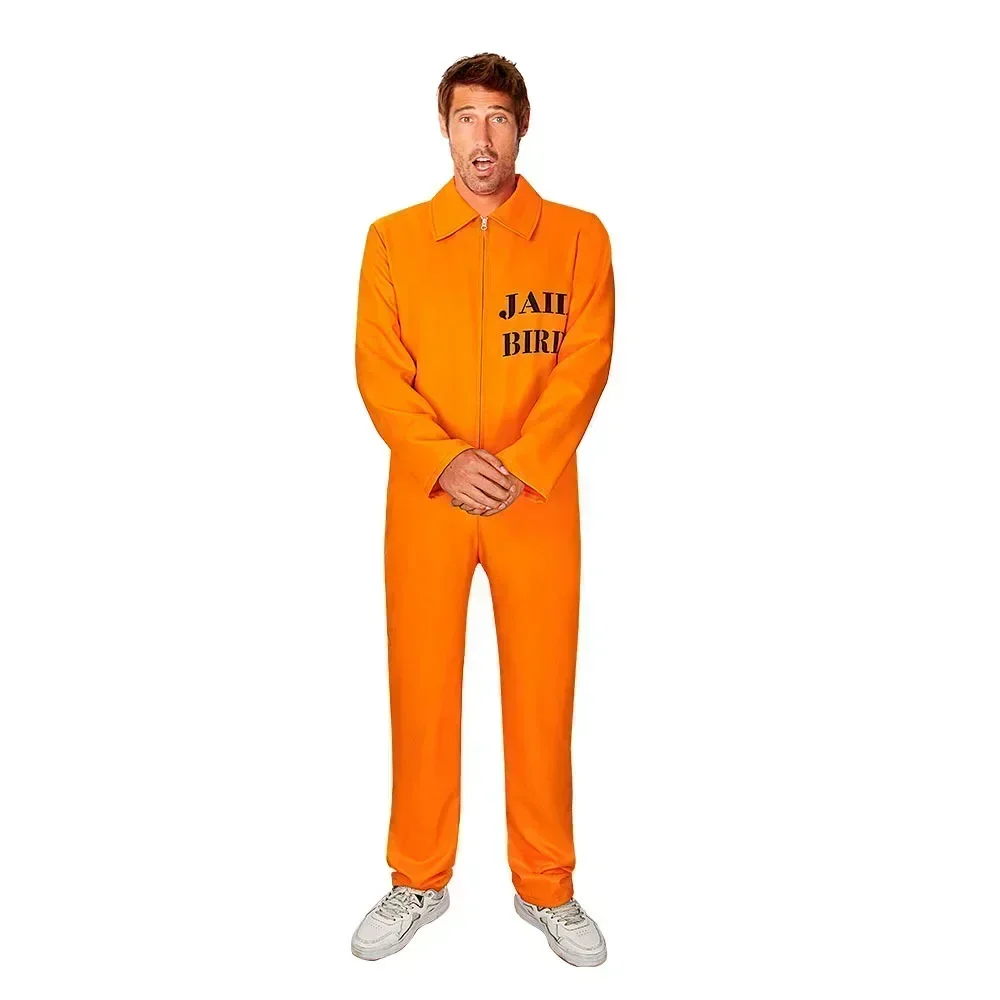 زي تنكري للسجين الأمريكي بدلة قفز للرجال سراويل علوية للسيدات للبالغين زي سجن برتقالي زي تنكري للهالوين
