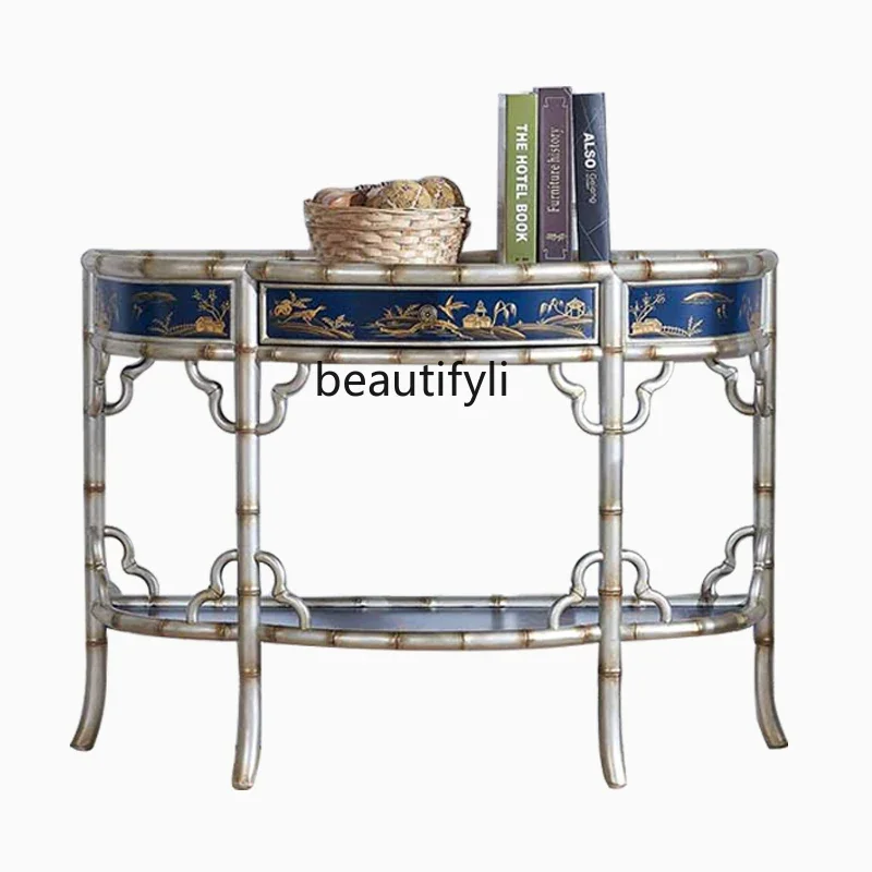 European-style entrance table, foyer entry French-style painted solid wood bamboo entrance table, American sofa