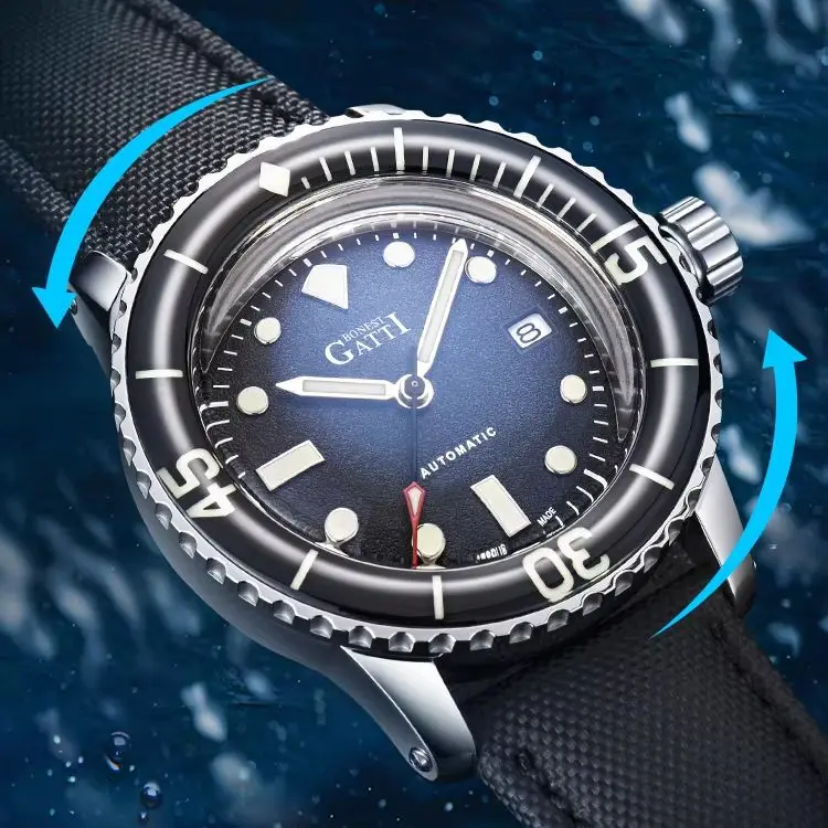 BONEST GATTI Men Automatic Watch 44mm Mechanical Wristwatch Sapphire Mirror Diver 200M Waterproof Rotatable Bezel Luminous Sport