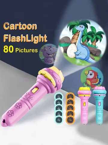 10 Cards Cartoon Projection Flashlight 80 Patterns Creative Children Flashlight Toy Projector Baby Toys Bedtime Story Book Toy