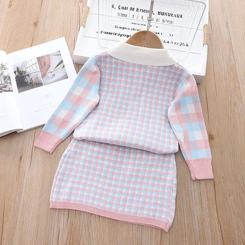 Menina primavera e outono inverno pequeno vento perfumado conjunto de lã bebê menina gola polo casaco hip envoltório saia curta conjunto de duas peças