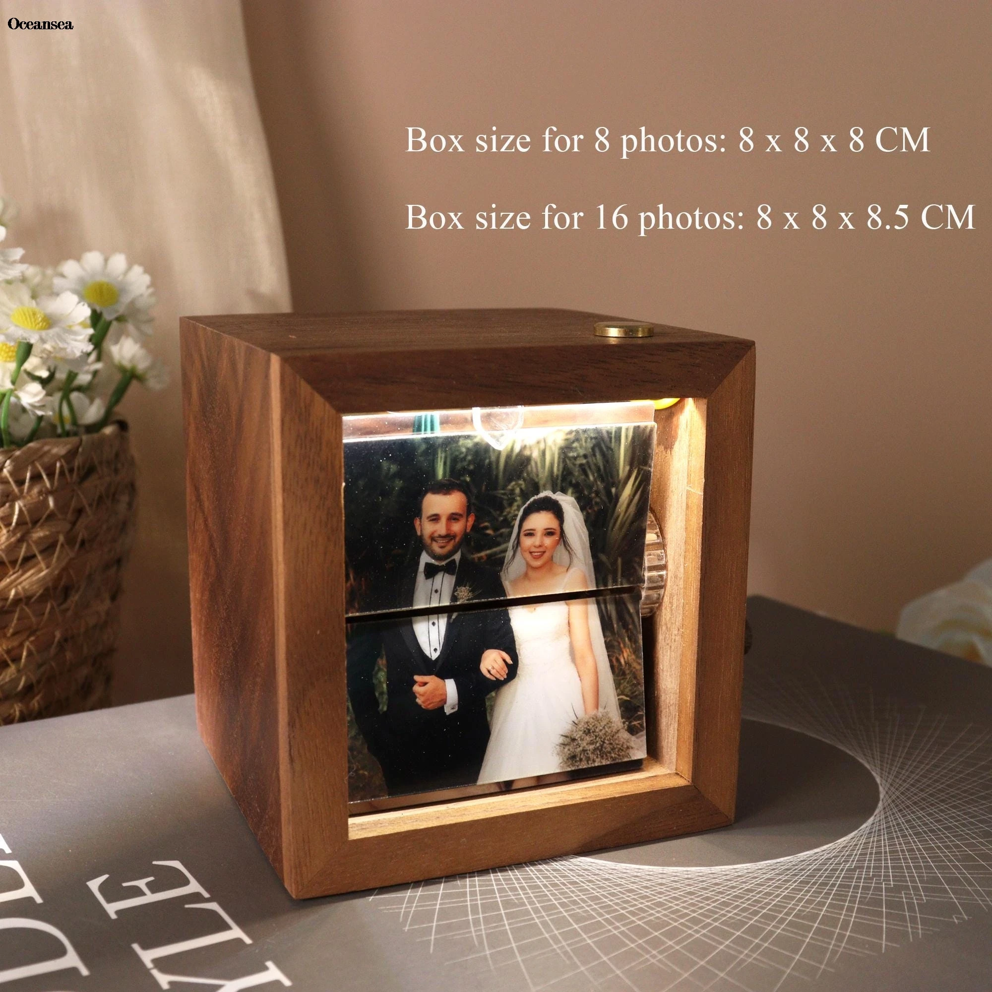 إطار صور كتاب تذكاري شخصي، ألبوم صور خشبي مكرنك يدويًا، هدية للأزواج في عيد الحب #2