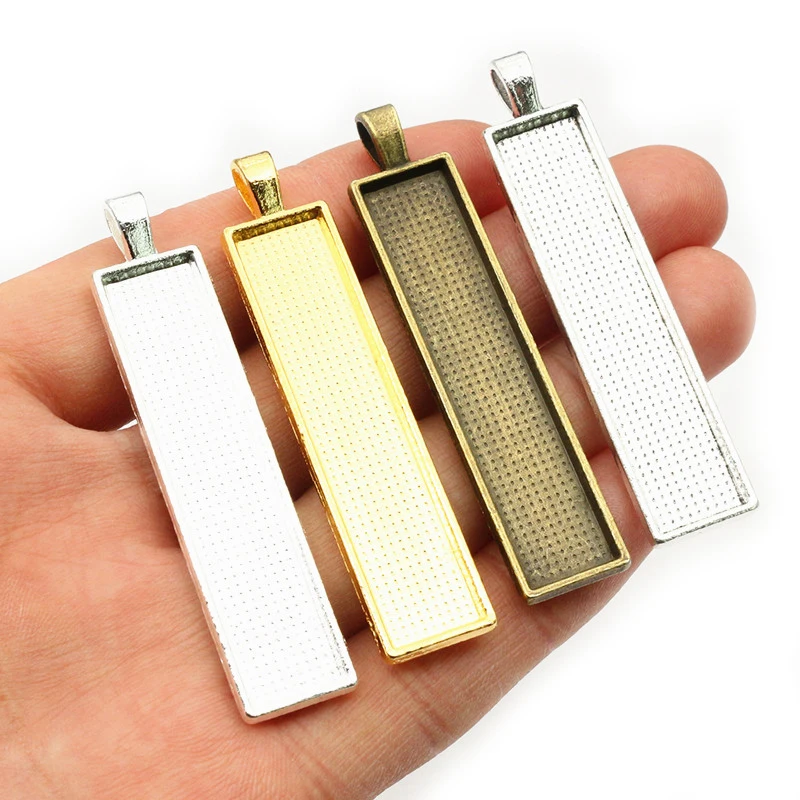 5pcs 10x50mm inner size Rectangle Pendant Cabochon Blank Base Setting Bezel Tray DIY Necklace Jewelry Making Accessories