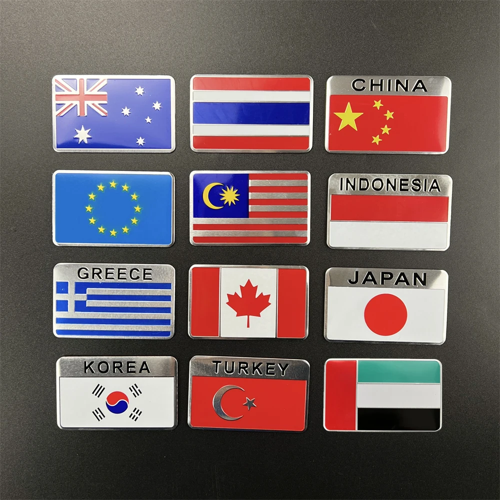 Aluminum Sticker National Flag USA Russia France Germany Italy UK Spain UAE Australia Korea Canada Malaysia Japan Thailand China