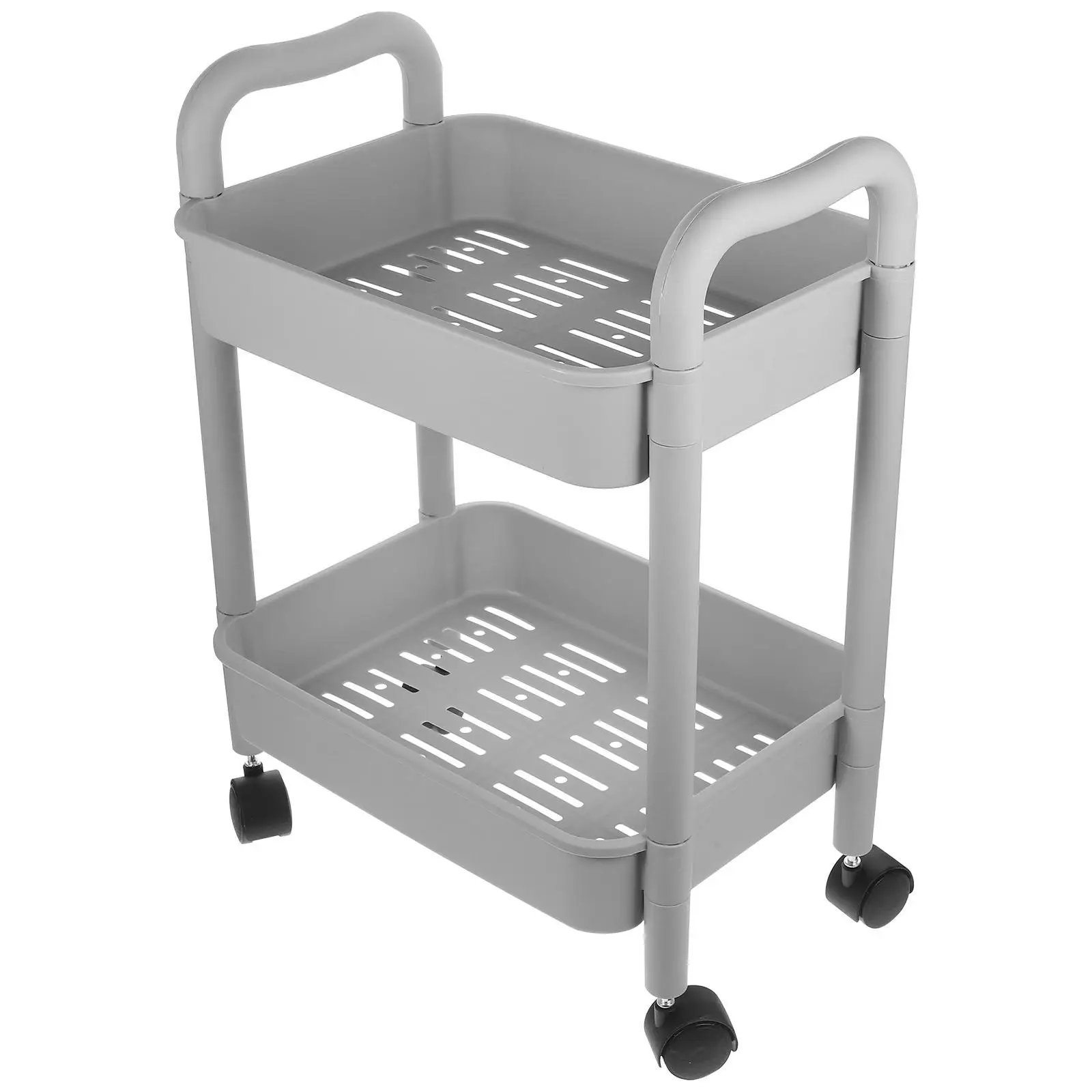 

2 Layer Gray Mobile Storage Rack Rolling Cart with Wheels Home Office Kitchen Multi Tier Organizer Shelf Storage
