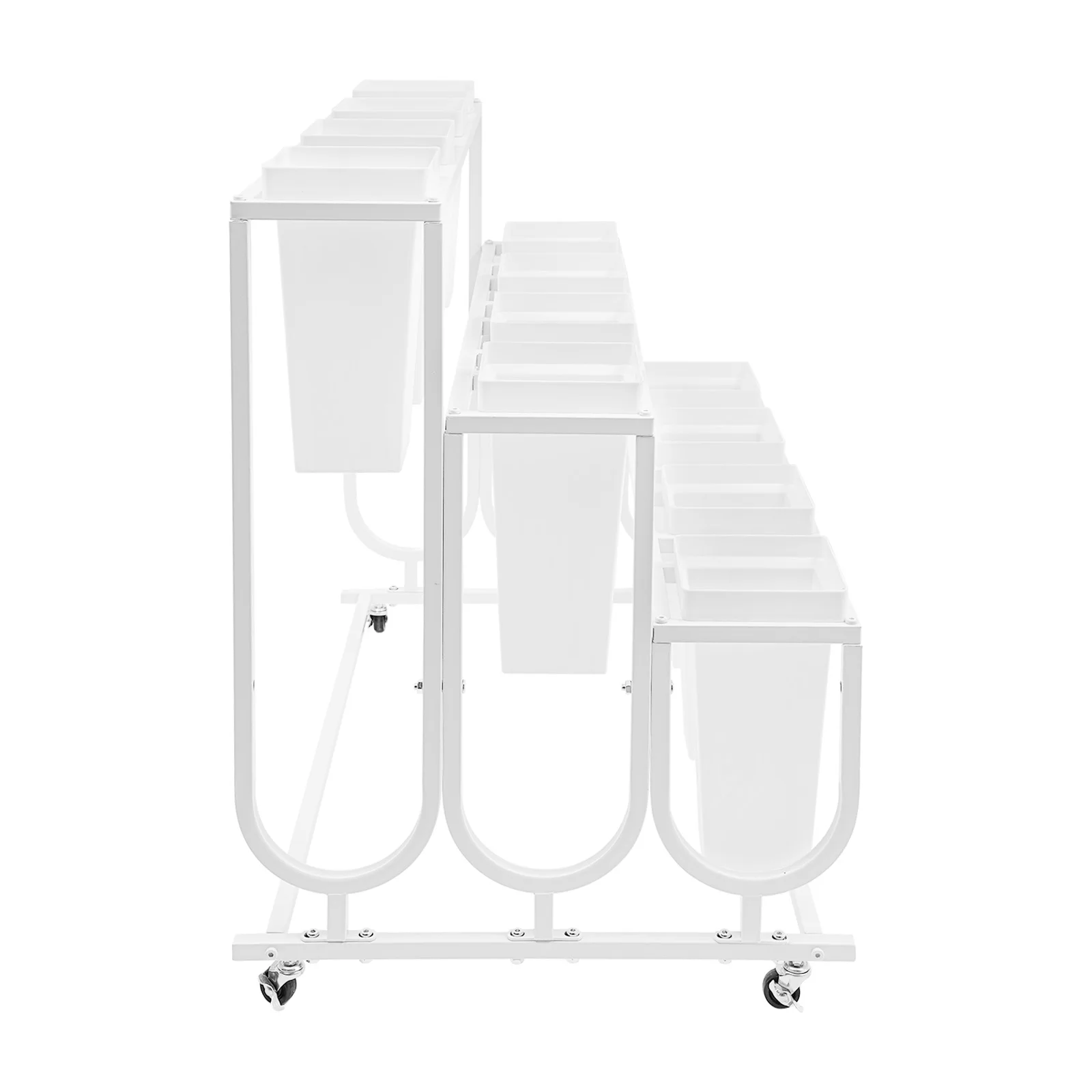 12 baldes de metal, 3 camadas, suporte de exibição de flores com 4 rodas bloqueáveis para loja de flores, casamento, casa, decoração de jardim, exibição de plantas