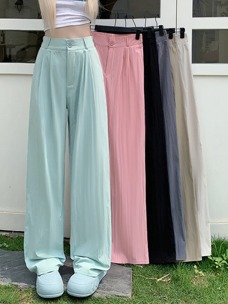 

High Waist Wide Leg Pants for Women New Loose Straight Trousers Autumn Buttons Casual Suit Pants Female Spring