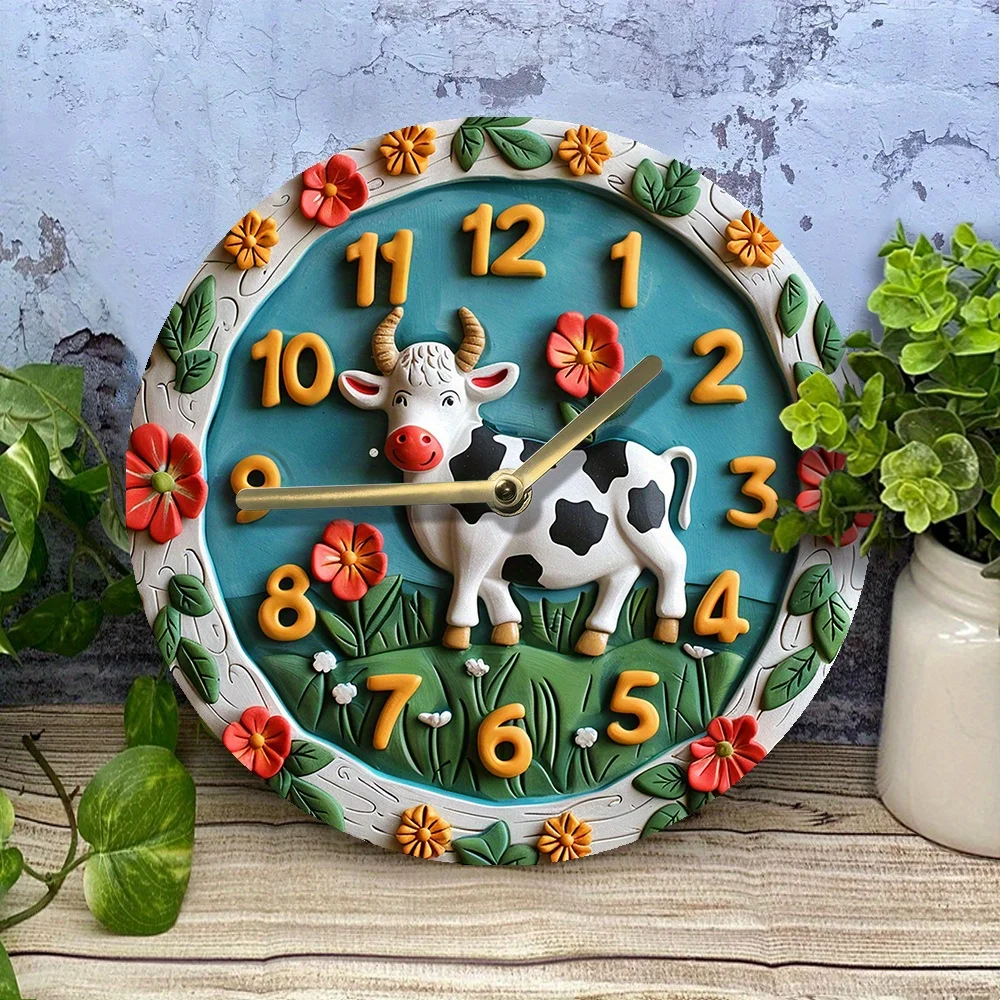 Silent Aluminum Wall Clock with 2D Cow Design - Perfect for Kitchen & Easter Decor, Mother'S Day Gift Wall Clock Modern Design