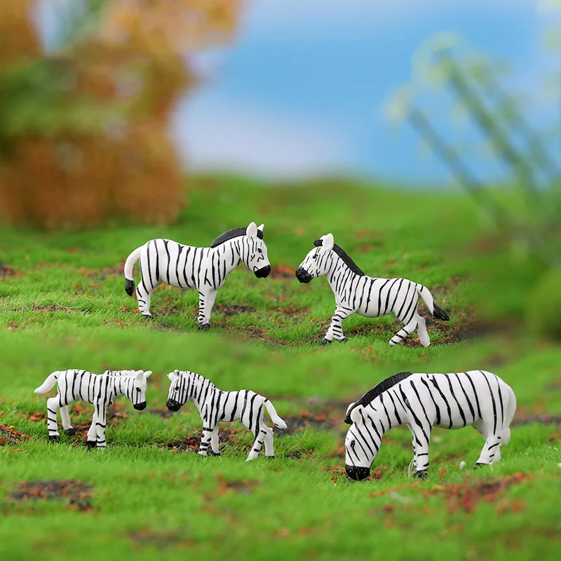 6 Stks/sets Simulatie Zebra Familie Pvc Sprookjesachtige Tuin Miniaturen Beeldjes Dier Mini Figuren Landschapsboerderij Decoratie Kids Cadeau