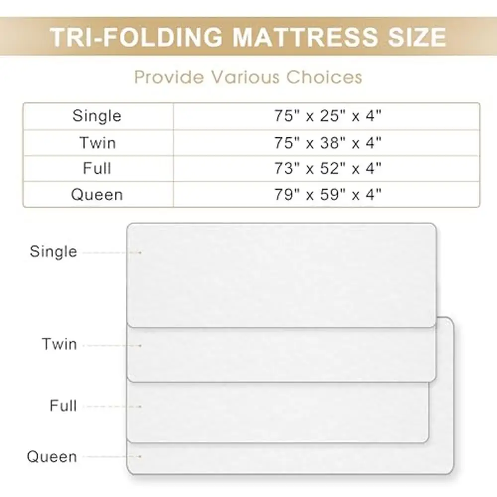 Portable Tri-fold Memory Foam Mattress Convertible Foldable Floor Bed with Bamboo Fiber Cover Ideal Camping Yoga Guest Bed