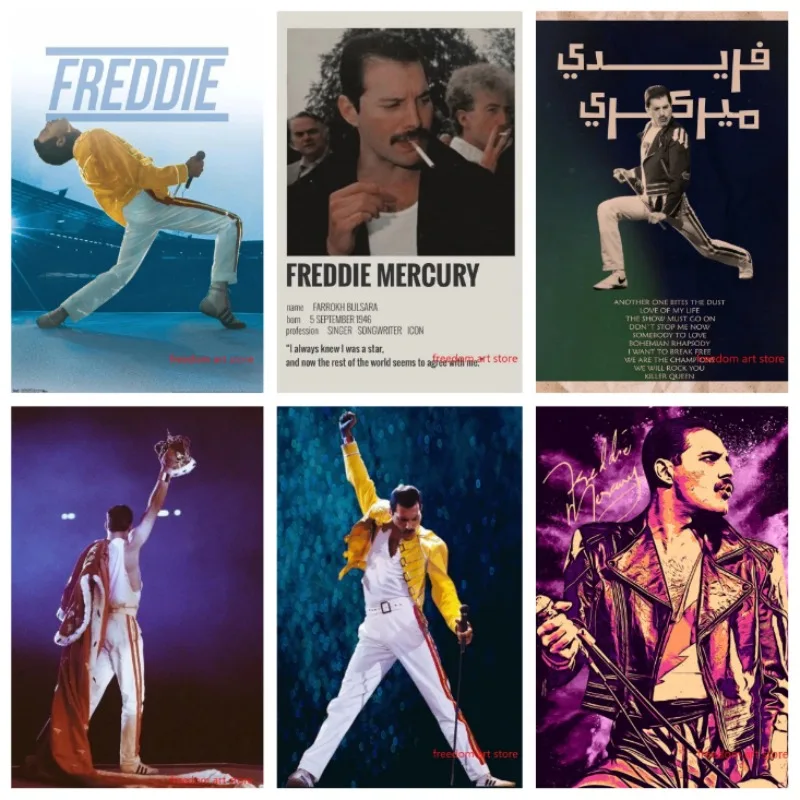 Vintage Famous Rock Singer Queen Freddie Mercury Portrait Music Art Canvas Poster Wall Art Poster Prints Canvas Painting Picture