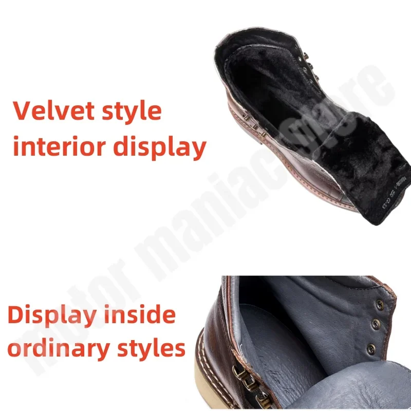 Motorcycle Riding Boots Short Face British High Top Leather Boots Retro Short Boots Velvet Style Casual Workwear Shoes