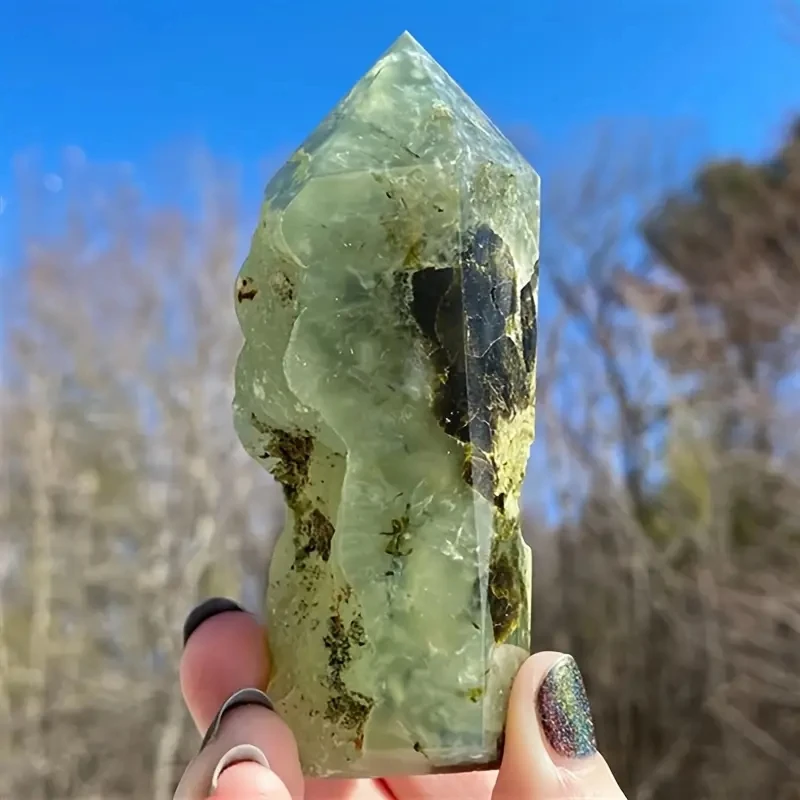 Exquisite Prehnite Tower Specimen Irregular Grape Pillar, Ideal for Crystal Collectors, Perfect Holiday Gift Home Decor
