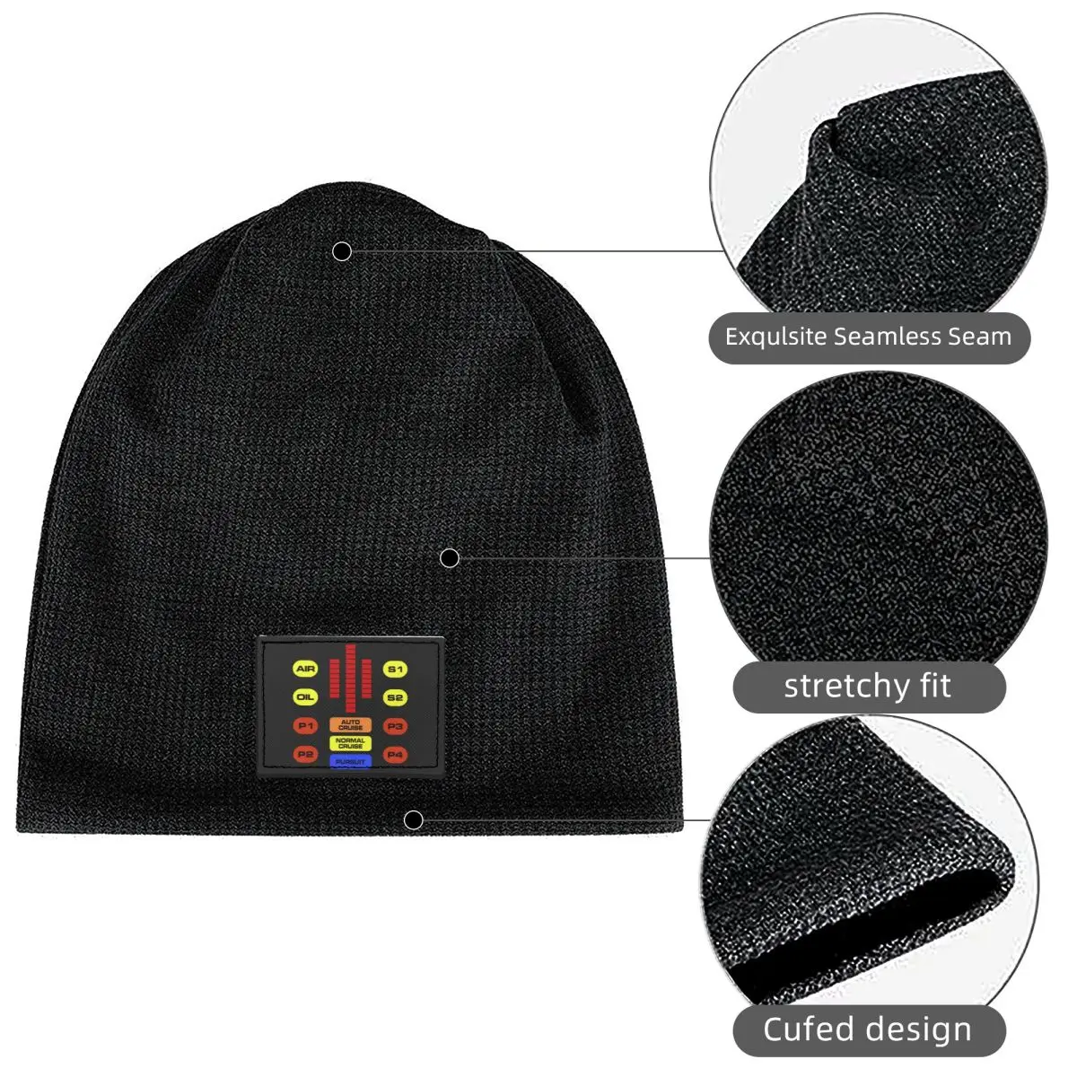 Kitt Voice Box Knight Rider Waffle Knit Fleece Lined Beanie with PU Leather Patch Unisex Warm Winter Soft Cap