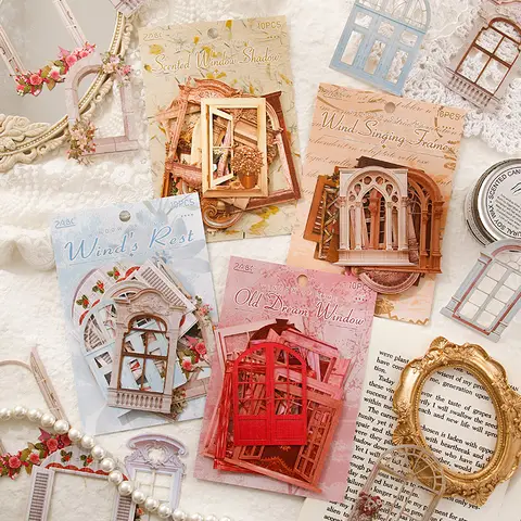 10pcs 레트로 문 Windows 중공 구호 공예 하드 카드 장식 재료 종이 DIY 스크랩북 일기 앨범 미적 편지지