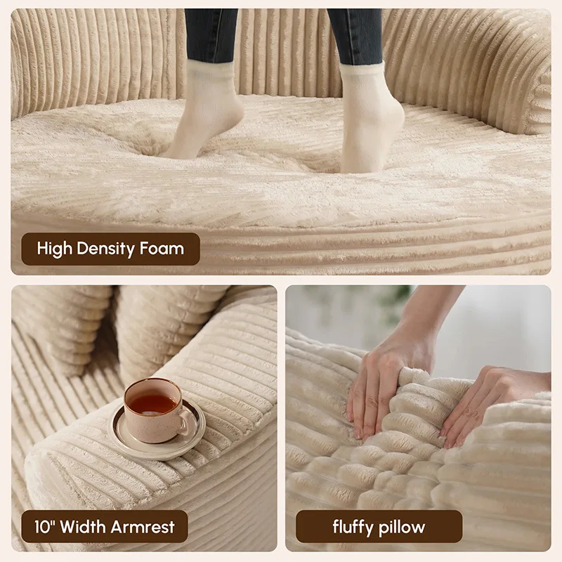 Vacuum Compression Sofa, Round Single Rabbit Plush Sofa, Pure Sponge Sofa Bed, Frameless Living Room Compression Sofa