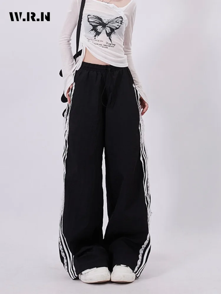 Women's High Street Casual Overalls Loose Wide Leg Pants American Retro Beam Pants 2000's Oversized Pants Y2k Sports Pants