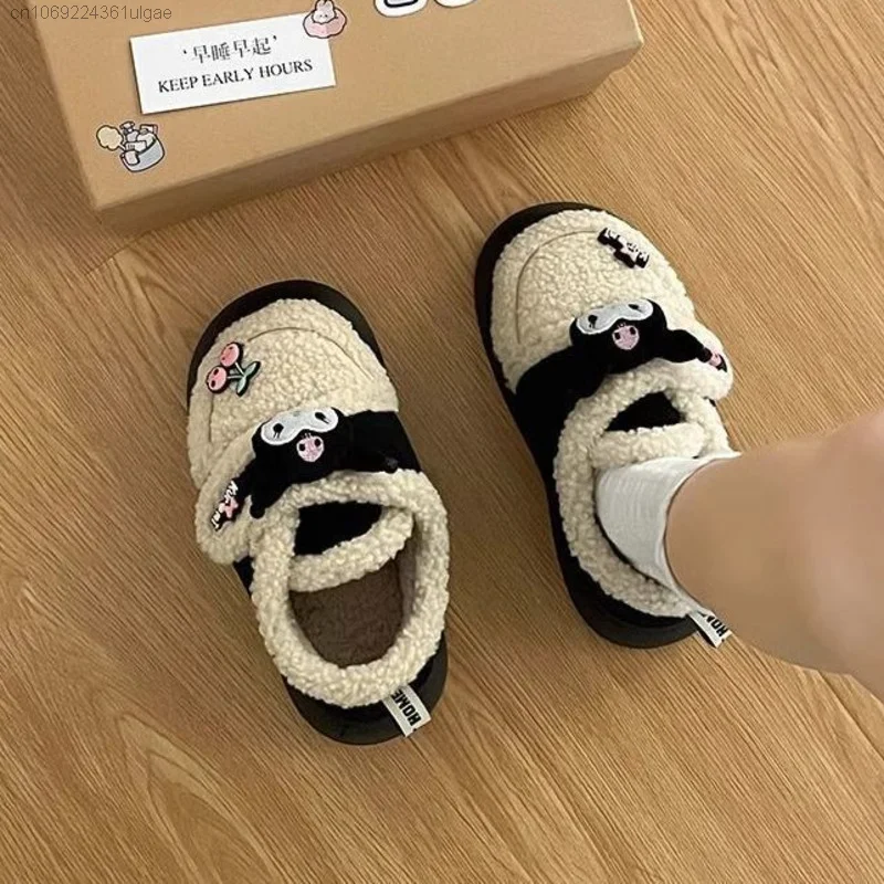 Sanrio Kuromi New Cotton Shoes Women Slippers Autumn Winter Outdoor Platform Shoe Student Versatile Lamb Plush Round Head Shoes