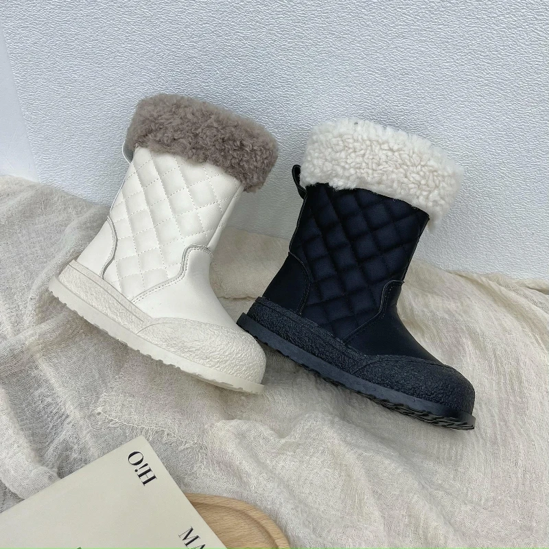 Inverno nova moda crianças botas de neve de sola grossa criança antiderrapante velo-forrado sapatos de algodão retro botas de tornozelo