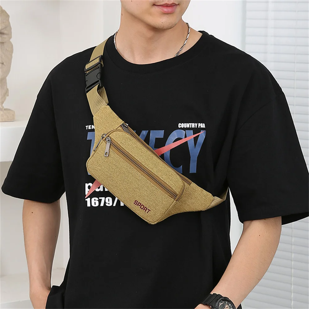 Fashion Sports Men's Retro Canvas Waist Bag Business Bag Slanting Bag  Women and Men Chest Bag Cell Phone Multi Zipper Rucksack