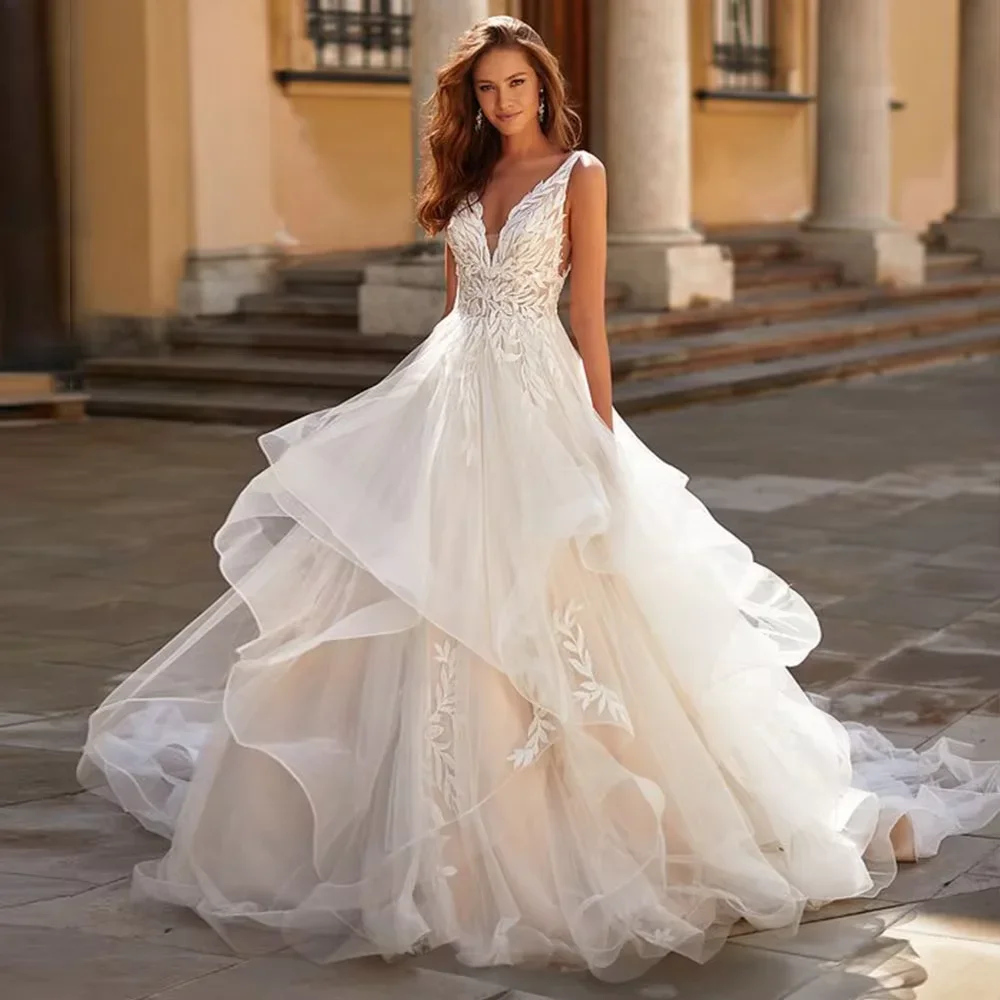 

Customized2025 Lace Wedding Dress Sweetheart Folded Layered Large Skirt Hem Appliques Princess Ball Gowns Vestidos De Novia