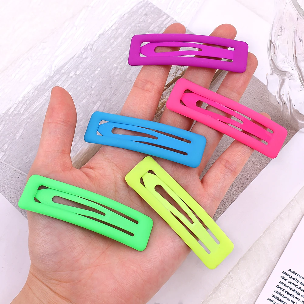 6pcs Metal Fluorescent Color Hair Claw for Women Girls Square Back Head Hair Clip Duck Bill Pins Crab Barrettes Hair Accessories