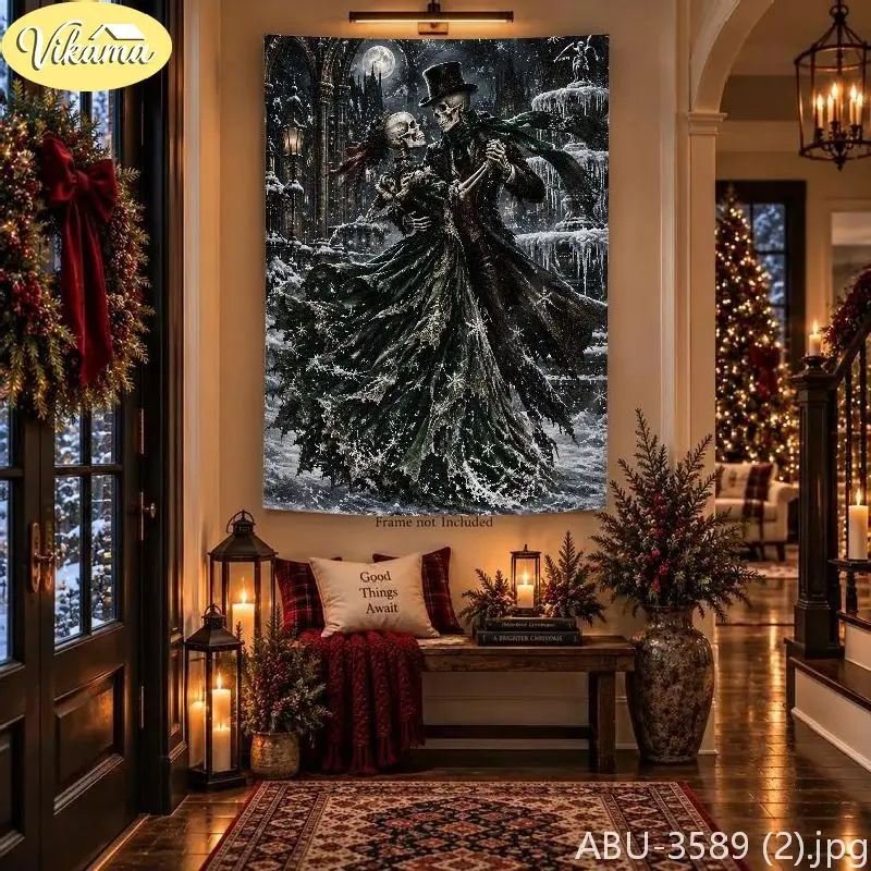 VIKAMA Gothic Christmas Skeleton Dancer Tapestry Full Moon Castle Background Cloth Living Room Party Wall Room Decoration