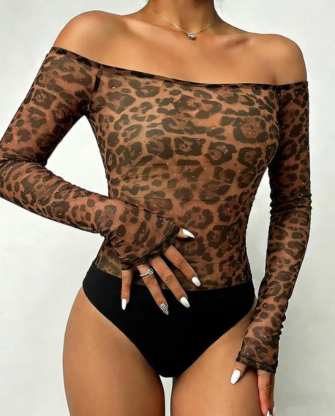 

Women's Jumpsuit&fashionable Vacation Style Off Shoulder Long Sleeved Slim Fit Transparent Mesh Jumpsuit