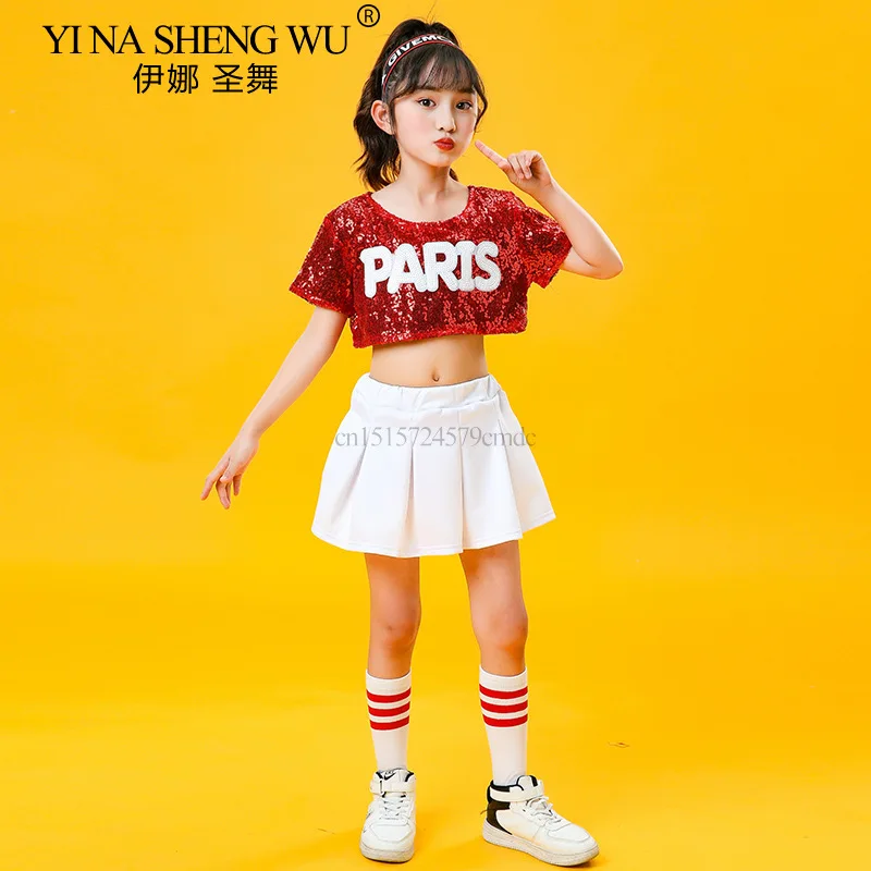 Jungen und Mädchen Jazz Dance Pailletten Set Kinder Hip Hop Modern Street Dance Bühnenkostüme Cheerleading Pailletten Set