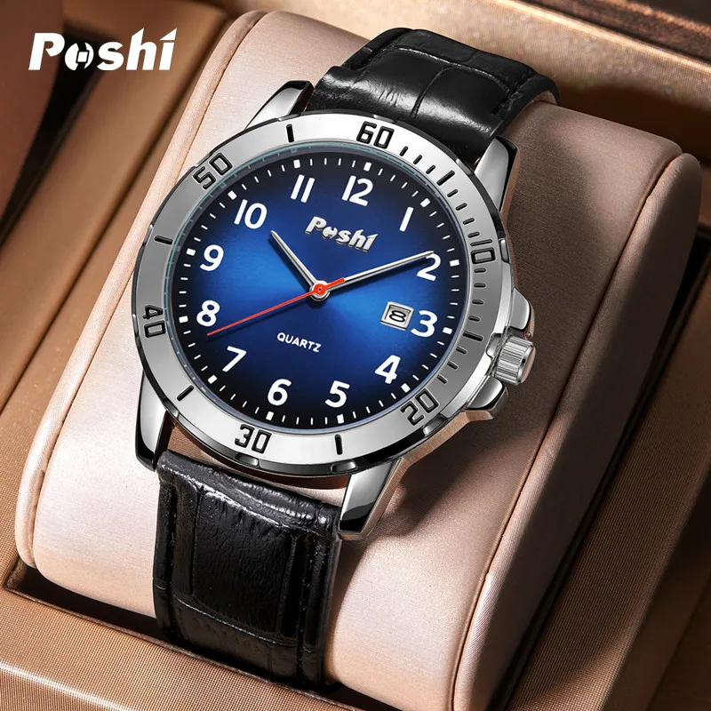 POSHI Simple Man Quartz Watch Luxury Leather Strap with Date Men\'s Watches Waterproof Original Clock Sport relogios masculino