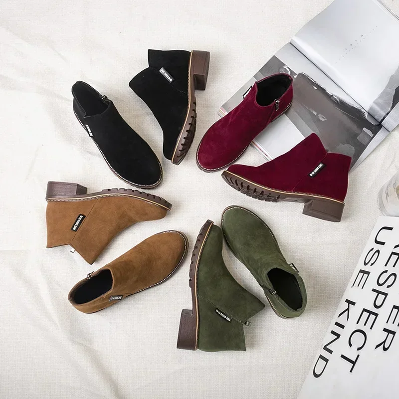Women Boots 2024 Autumn Winter Boots Female Shoes Brand Ladies Ankle Heels Shoes Woman Suede Leather Boots