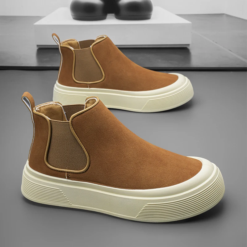 남성 두꺼운 밑창 스웨이드 숏 부츠 레트로 가을 겨울 편안하고 패셔너블한 키높이 부츠 캐주얼 젊은이용