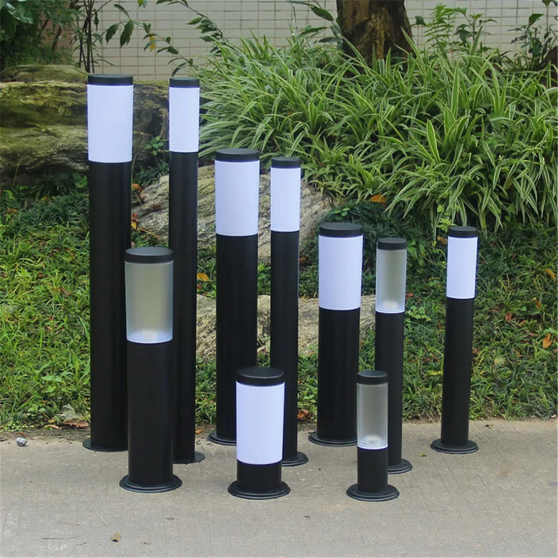 Black Silver 76mm 114mm Bollard Landscape BollardPath Light E27 Outdoor Pathway Lawn Lamp for Patio Walkway Garden Decoration