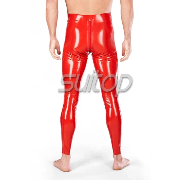 Suitop latex tight trousers legging with crotch zippers for men's