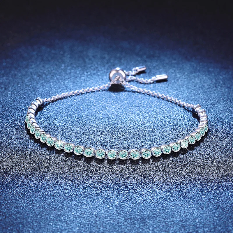Platinum PT950 18K Gold Bracelet,Women's Moissanite Gradient Lake Green Light Luxury High-end FeelAdjustable Moissanite Bracelet