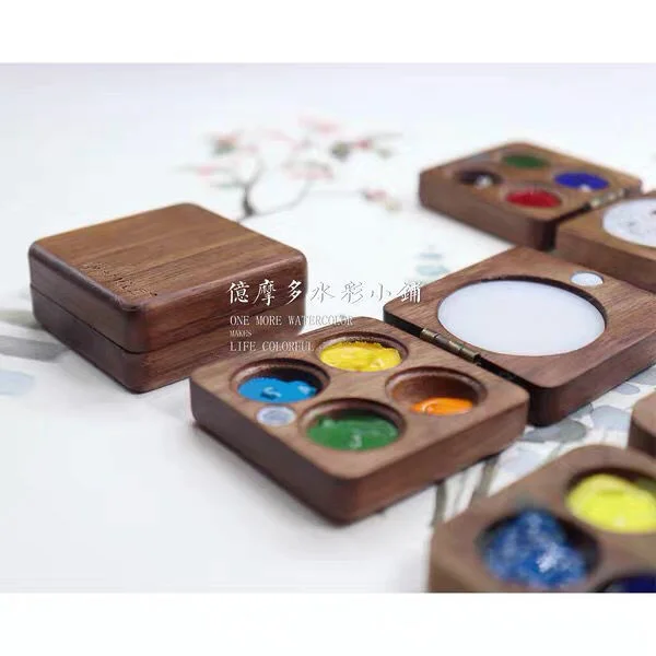 Pure Handmade Creative  Ins Style Wood Watercolor Box Mini Walnut Paint Box Crafts