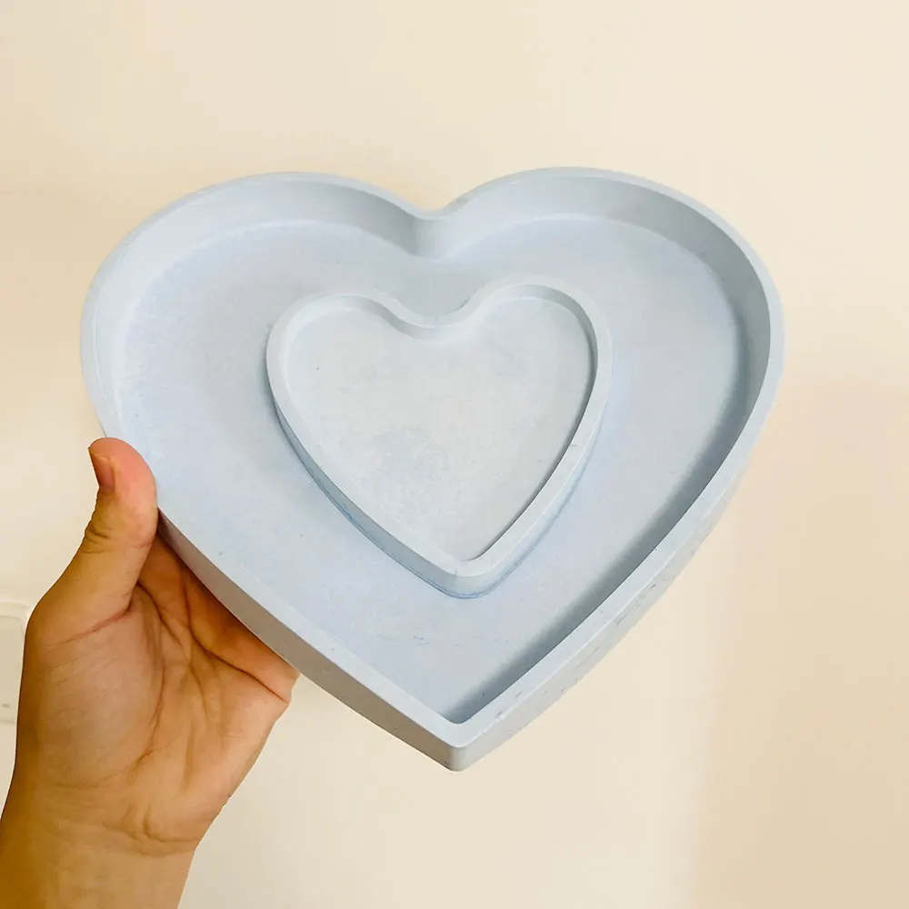 Large Concrete Heart Shape Silicone Mold DIY Heart Storage Dish Candlestick Resin Jewelry Storage Tray Casting Silicone Mold