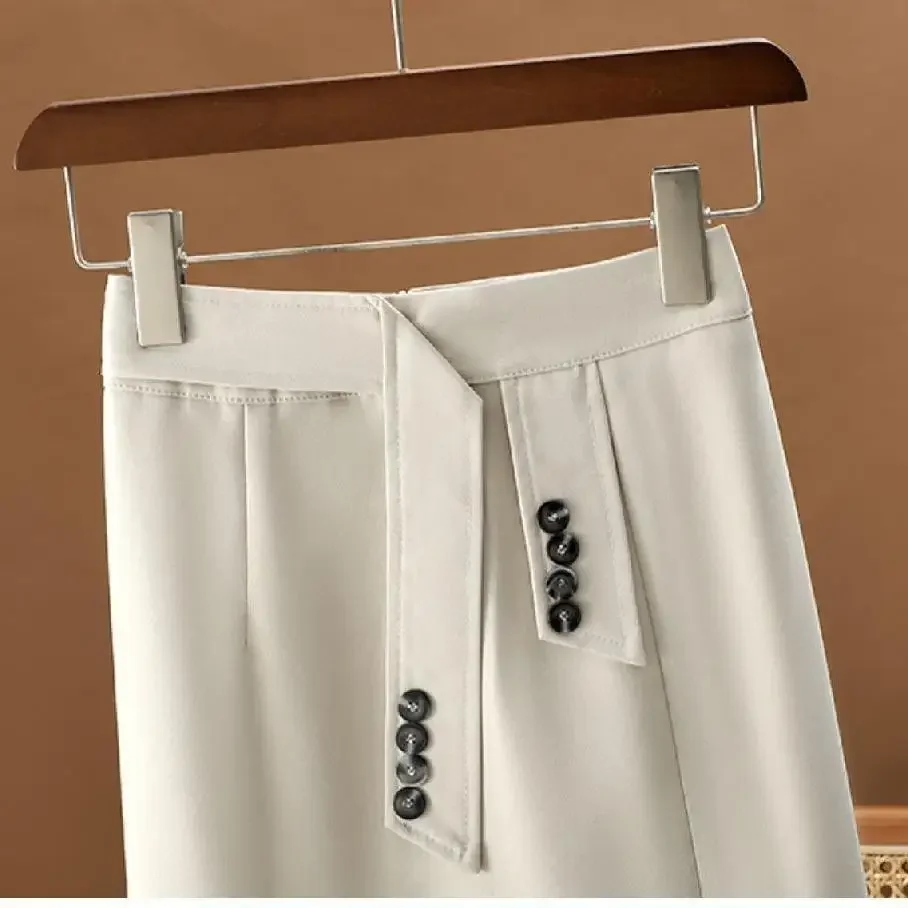 Length Small Height Split High Waist A-line Commuting Skirts Summer New Professional Half Length Skirt for Women Knee Length Mid