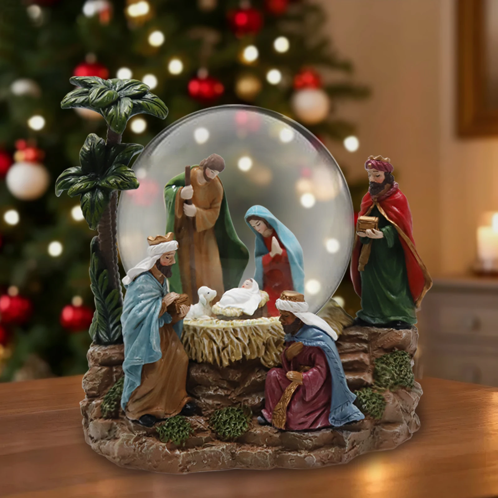 

2025 Nativity Crystal Ball Musical Table Centerpiece for Elegant Christmas Home and Office Decorations