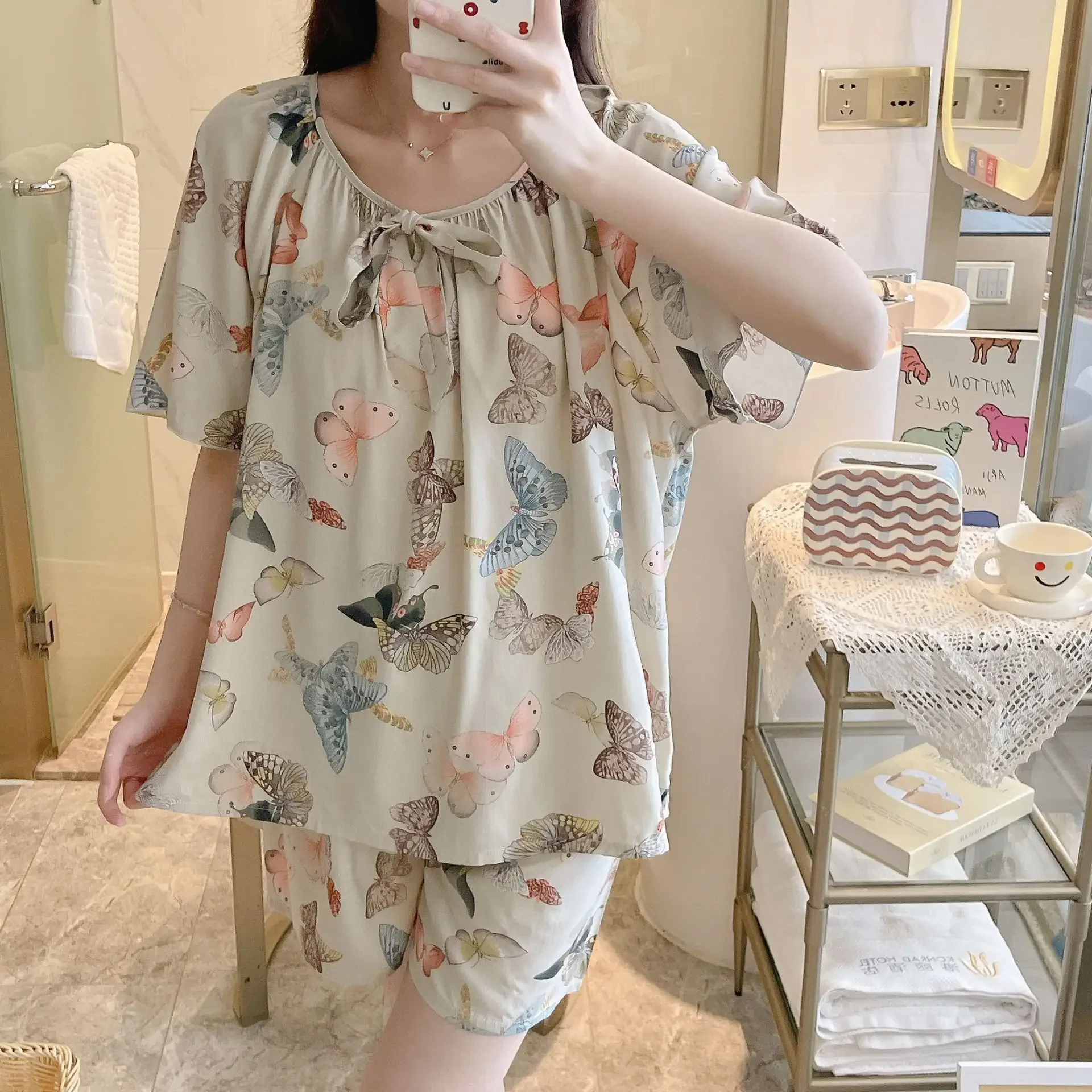 Short Sleeve Shorts Floral Print Woman Satin Pajama Sets Ensembles 2 Piece Lady Outfit Lounge Women Pijama Sleepwear Pajama Pj