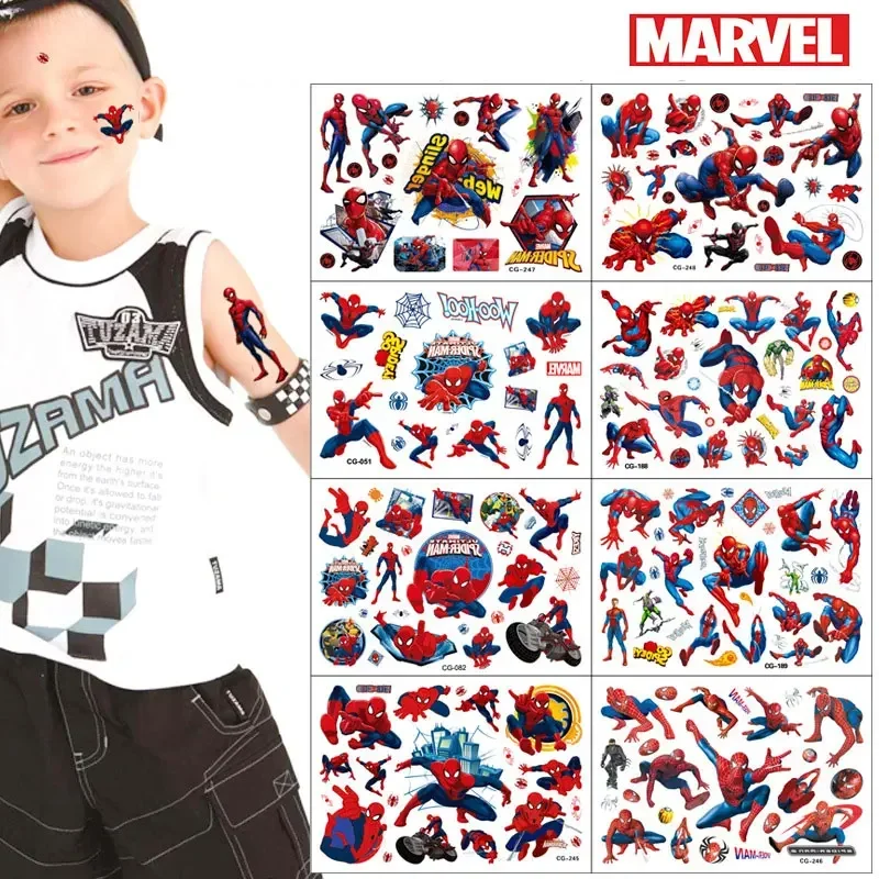 Marvel Tattoo Stickers Waterproof Cute Spiderman Sticker Anime Birthday Party Supplies Decoration For Kids Birthday Gift Toys