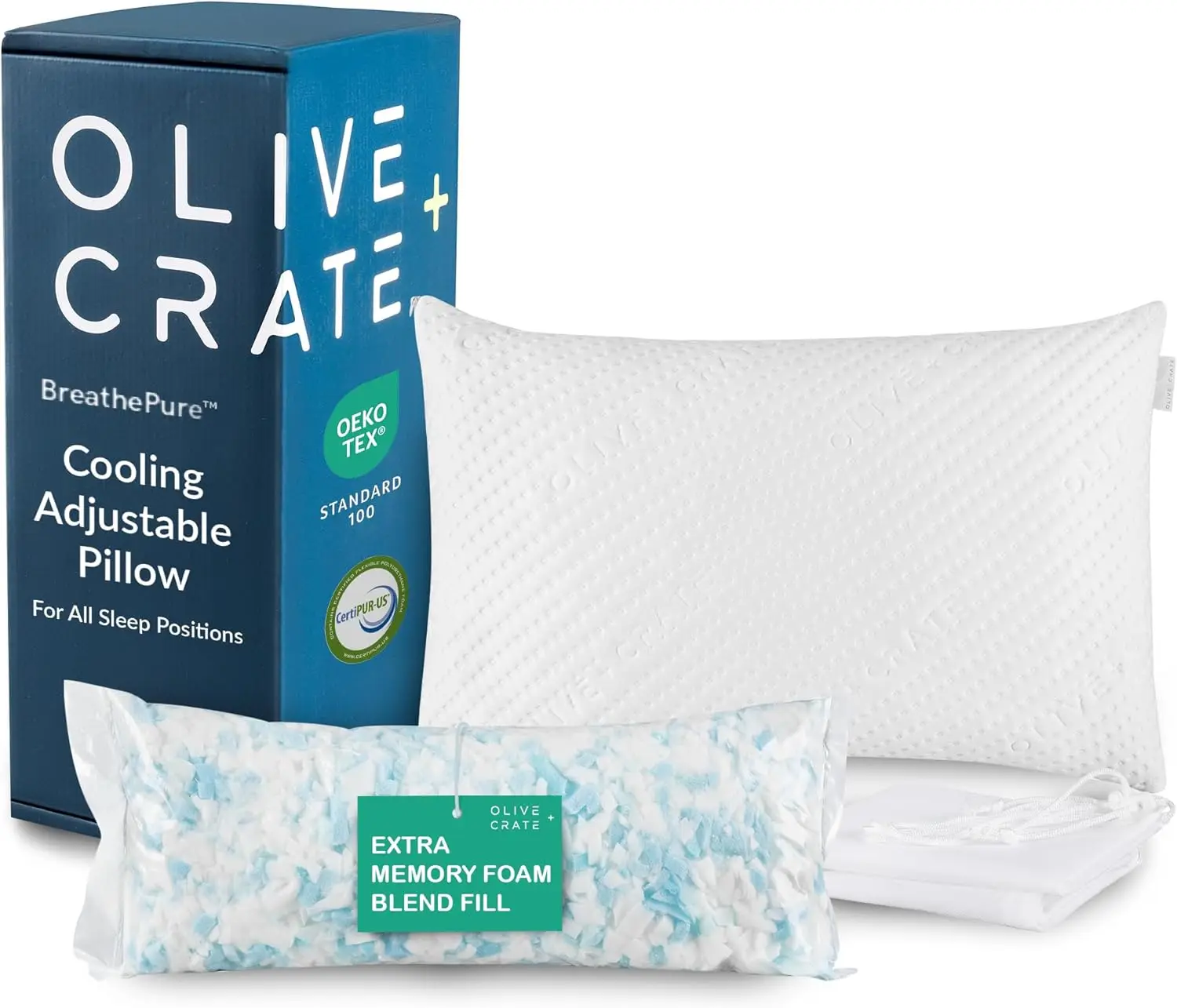 

Adjustable Cooling Shredded Memory Foam Pillow for Side Sleepers, Queen Size with Bamboo Viscose Cover