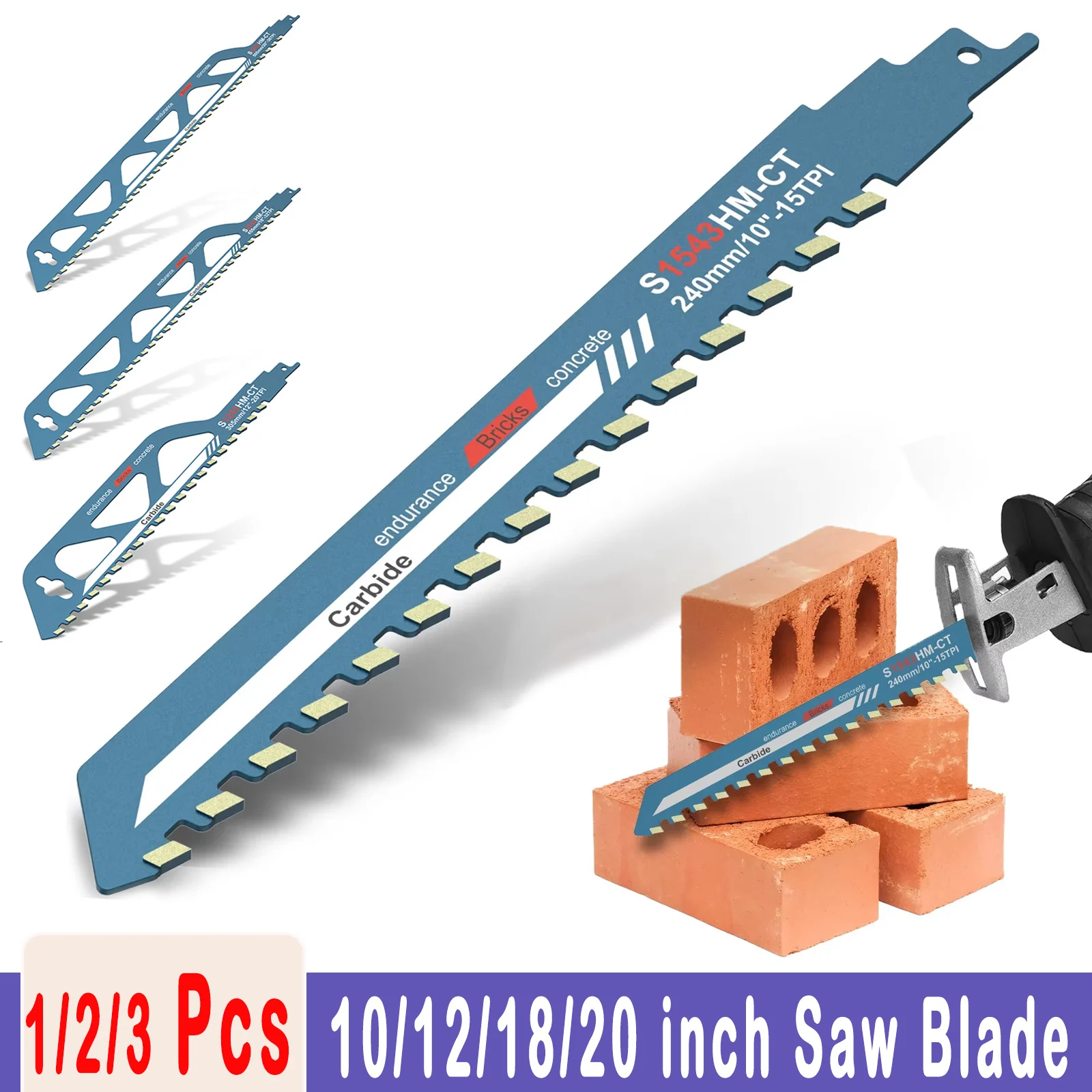 1-3 PCS Reciprocating Saw Blade 10/12/18/20 inch Universal Cutting Recip Saw Blade Alloy Steel Brick Concrete Cutting Saw Blade