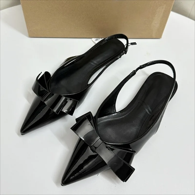 

Pointed Toe Women Flats Patent Leather Butterfly-knot Decoration Daily Casual Slingbacks Brand Design Elegant Office Lady Shoes