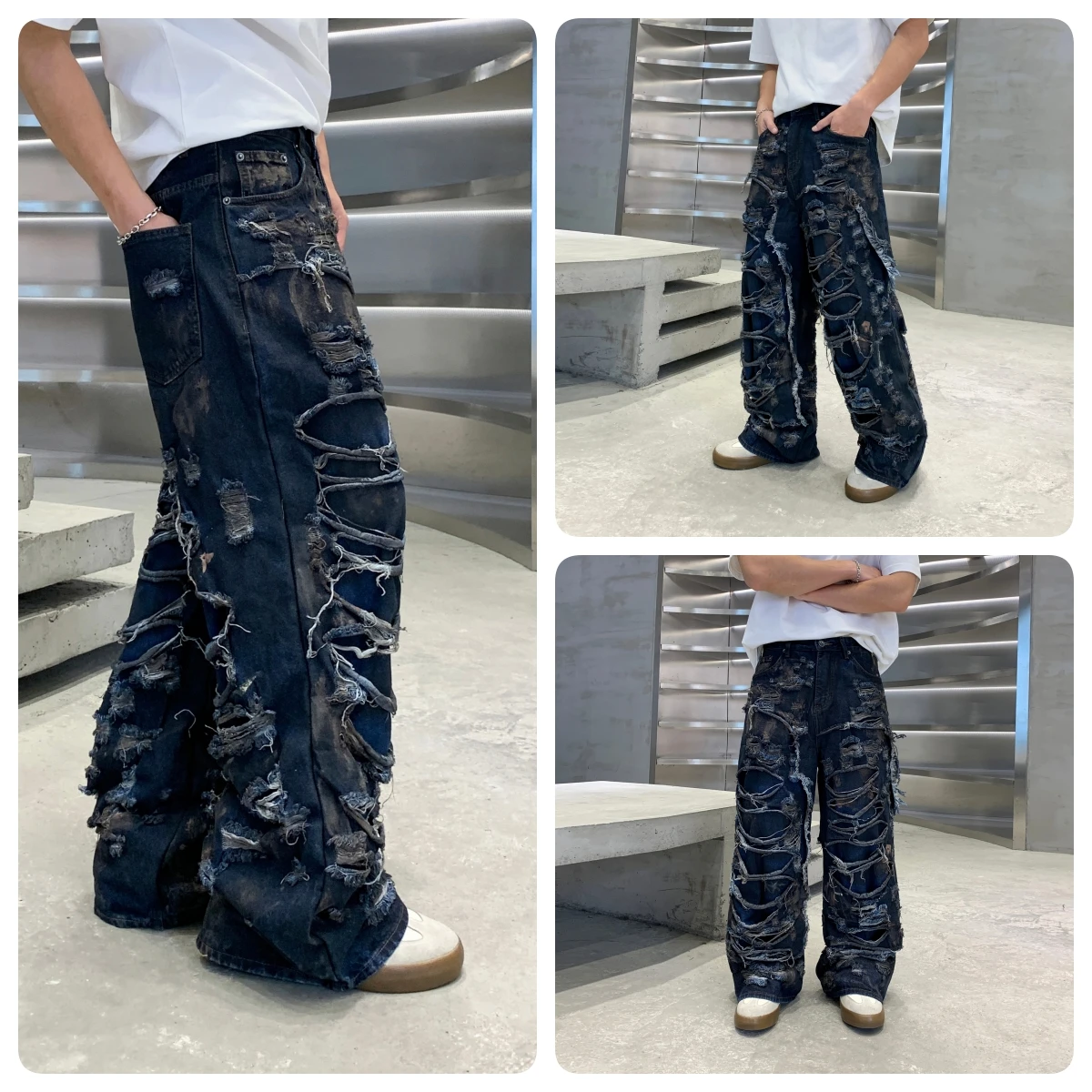 

Свободные прямые джинсы Fiti Waed с искусственными дырками, мужские джинсы Faion Gold Mine ey, молодежные джинсовые джинсы из хлопка 00%